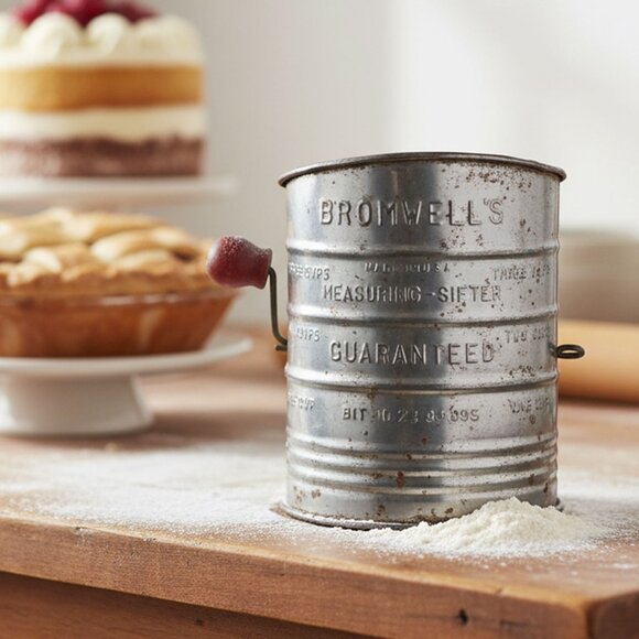 Vintage Bromwell's Metal Flour Sifter 3 Cup Hand Crank Kitchen Tool Rustic Decor - Picture 1 of 11